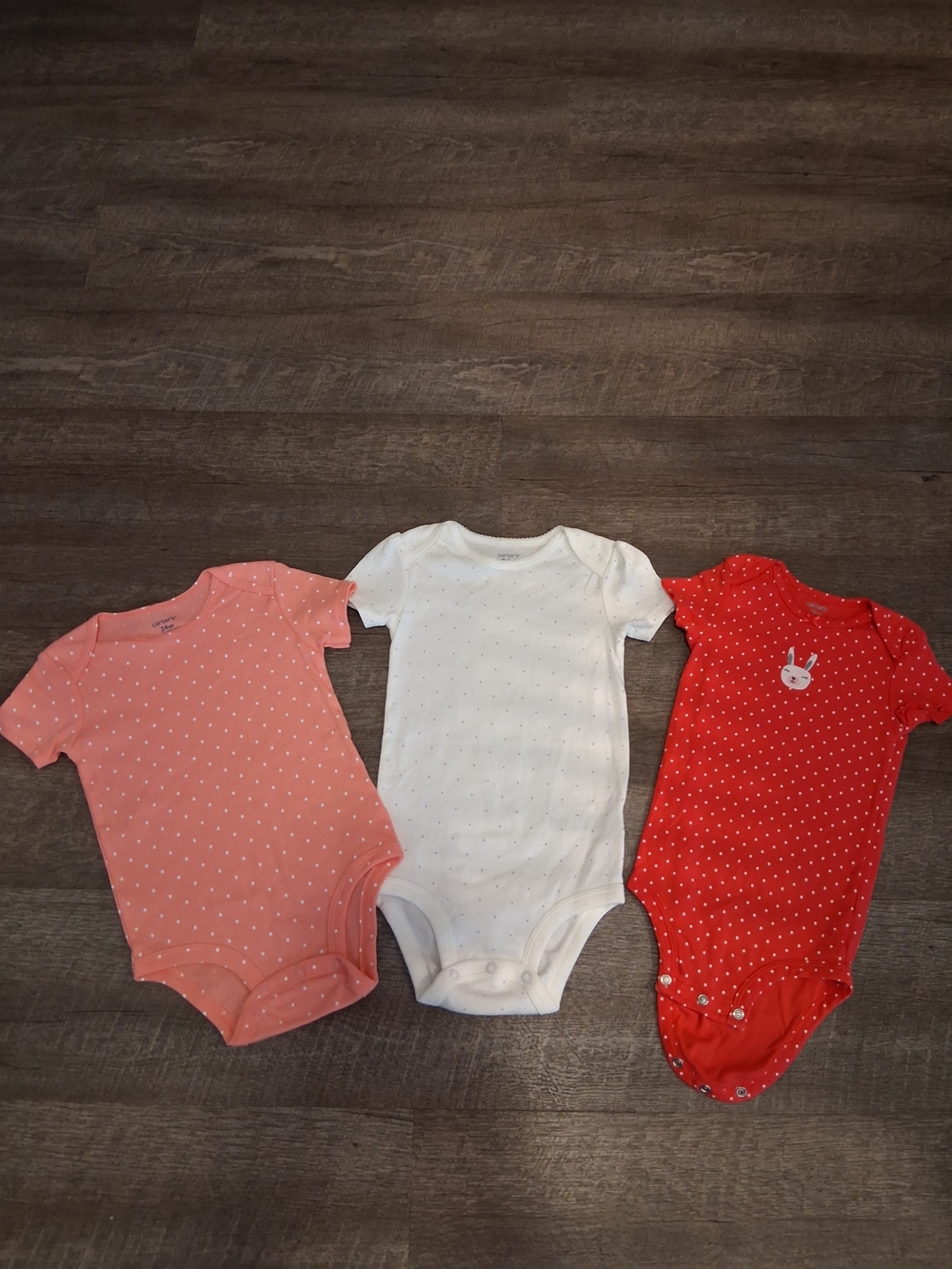 Carter's Short-Sleeve One-Piece Bodysuit Set — Peach, White & Red